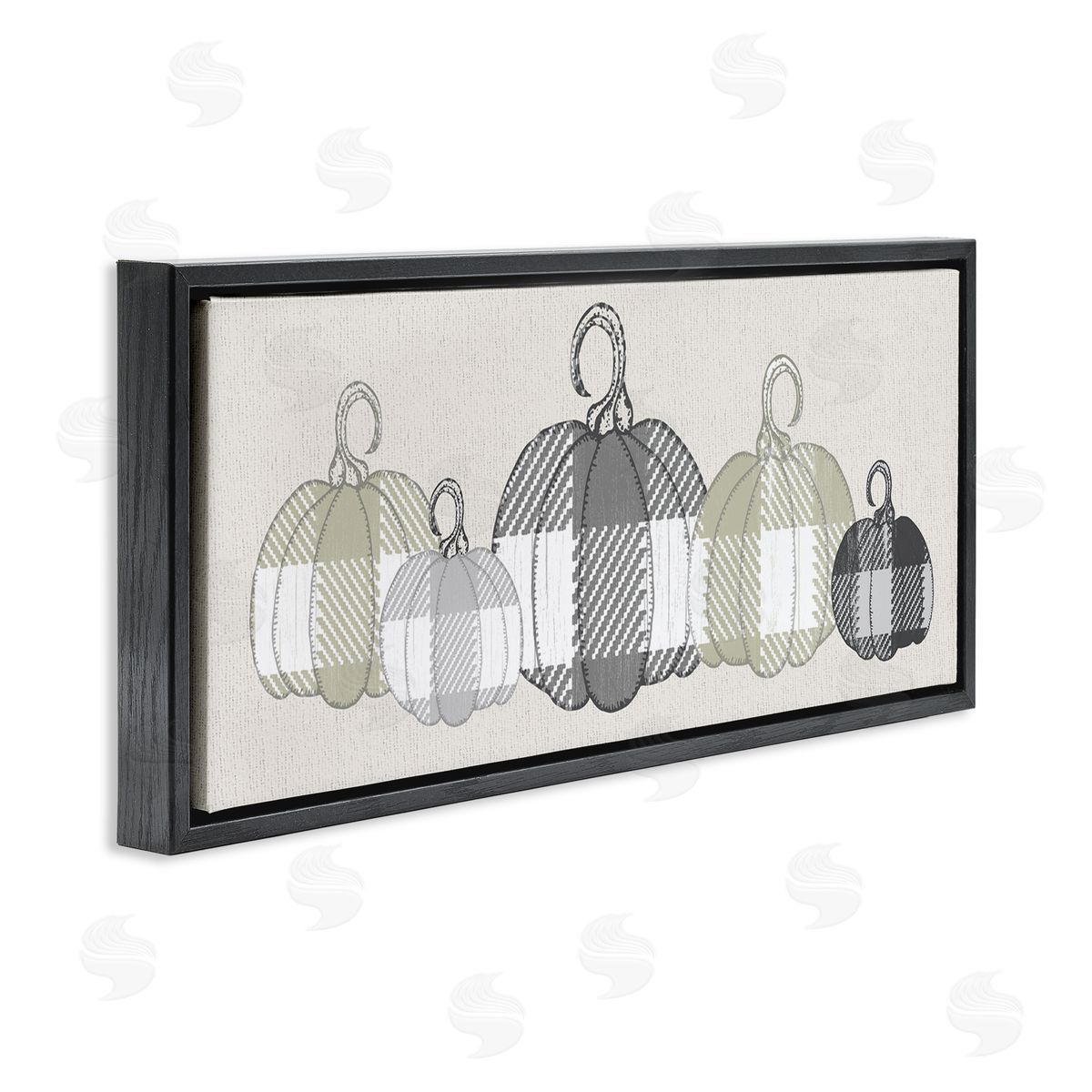 Checker Plaid Patterned Pumpkins Black Floating Frame Canvas Wall Art, Home Decor by Stupell Studio