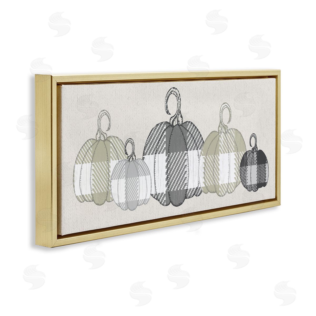 Checker Plaid Patterned Pumpkins Gold Floating Frame Canvas Wall Art, Home Decor by Stupell Studio