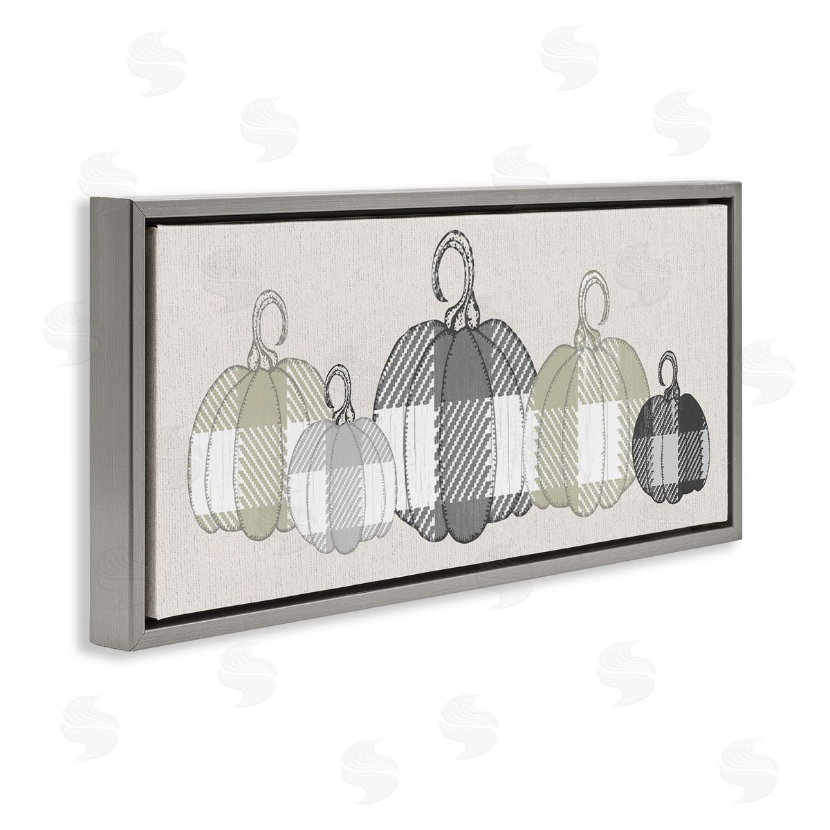 Checker Plaid Patterned Pumpkins Grey Floating Frame Canvas Wall Art, Home Decor by Stupell Studio