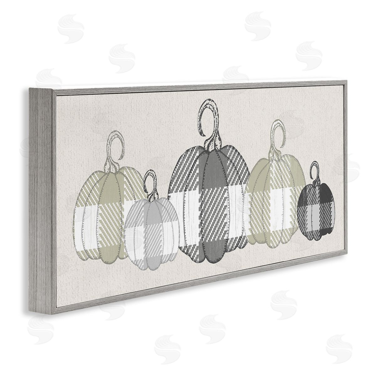 Checker Plaid Patterned Pumpkins Grey Frame Print Wall Art, Home Decor by Stupell Studio