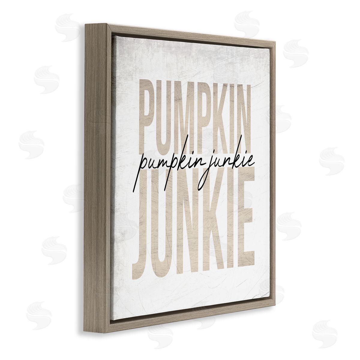 Stupell Studio Pumpkin Junkie Text Charming Distress Brown Floater Frame Canvas Art