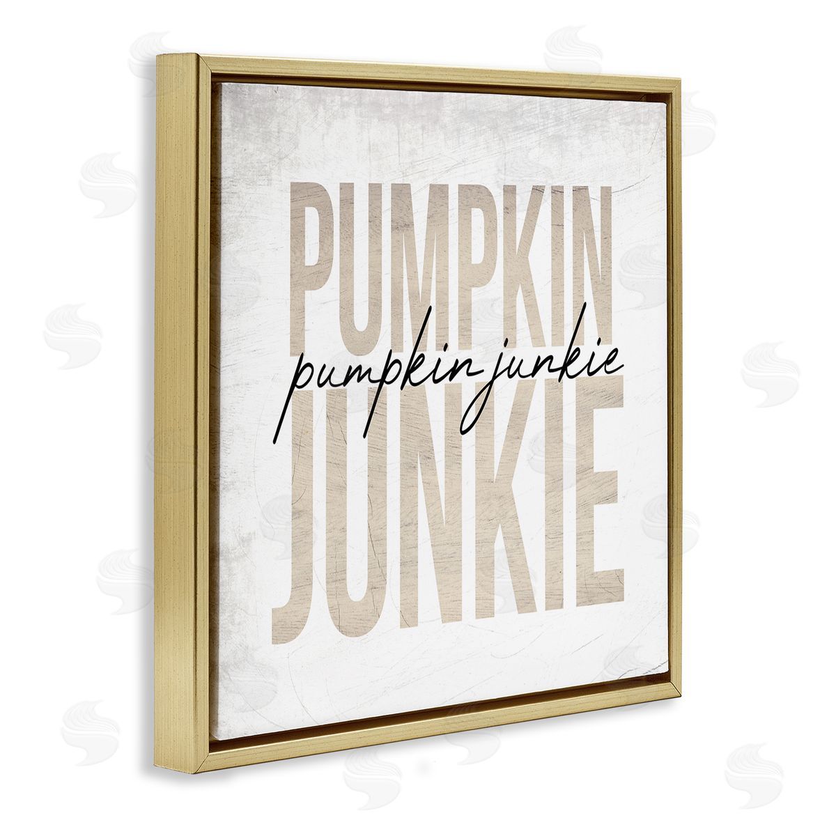 Stupell Studio Pumpkin Junkie Text Charming Distress Gold Floater Frame Canvas Art