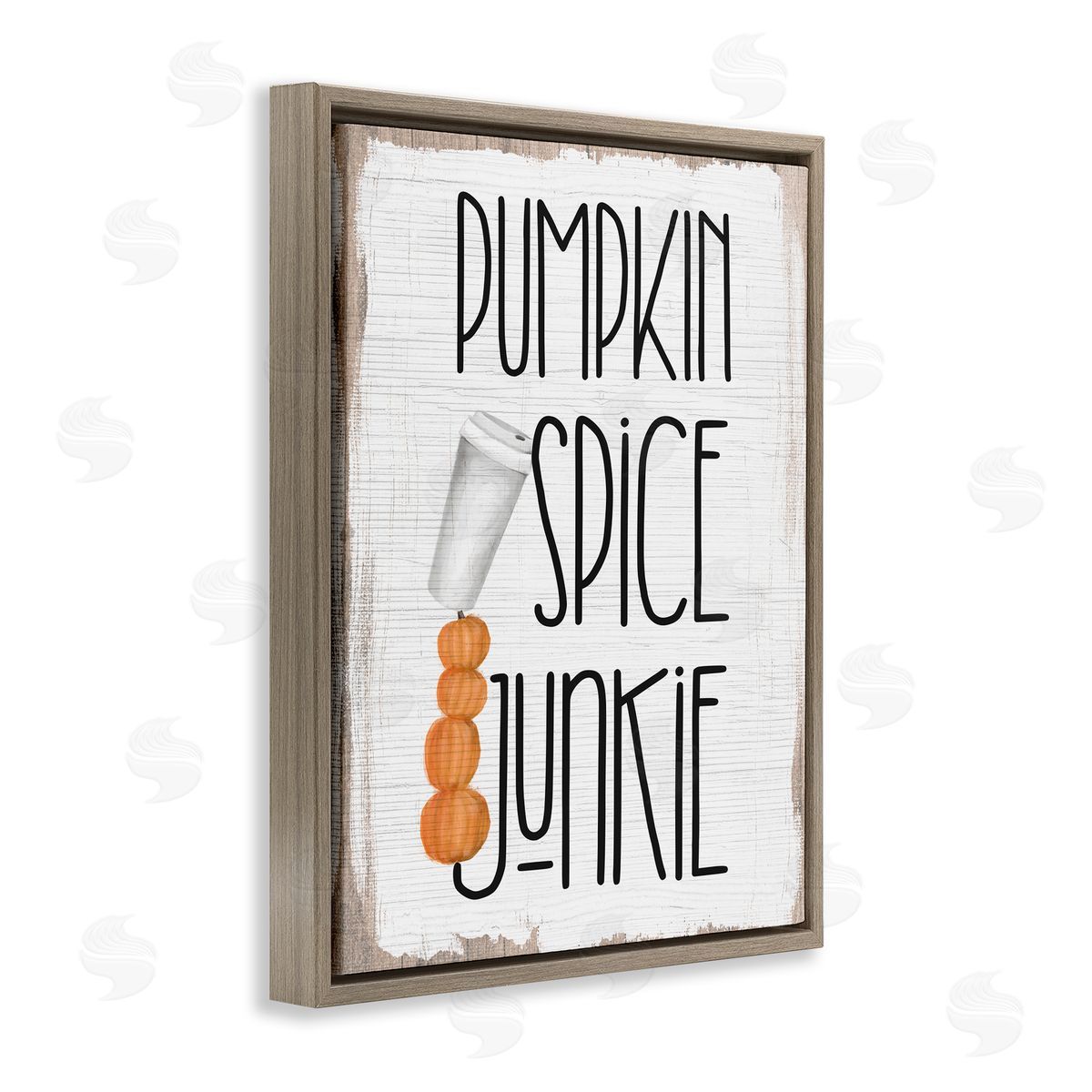 Stupell Studio Pumpkin Spice Junkie Coffee Cup Brown Floater Frame Canvas Art