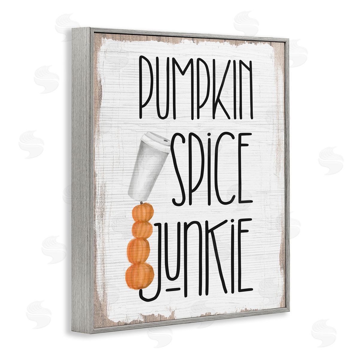 Stupell Studio Pumpkin Spice Junkie Coffee Cup Gray Framed Giclee Wall Art