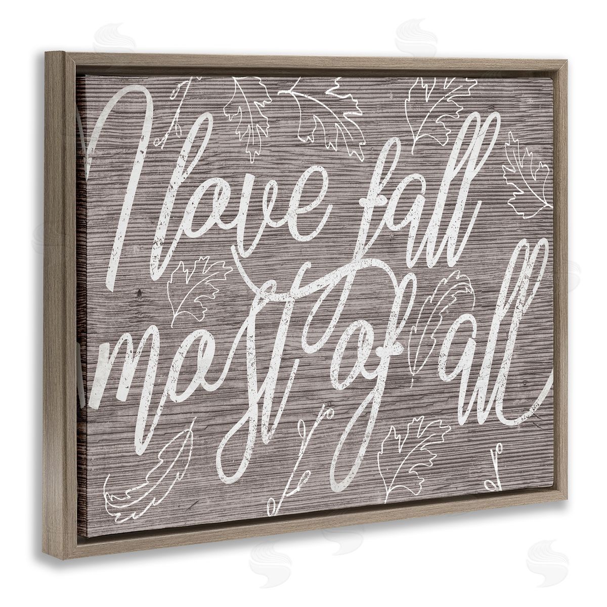 Stupell Studio Rustic I Love Fall Wood Pattern Brown Floater Frame Canvas Art