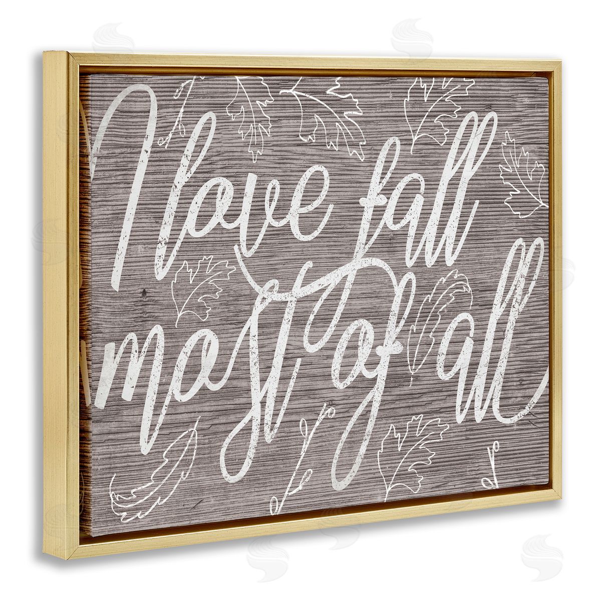 Stupell Studio Rustic I Love Fall Wood Pattern Gold Floater Frame Canvas Art