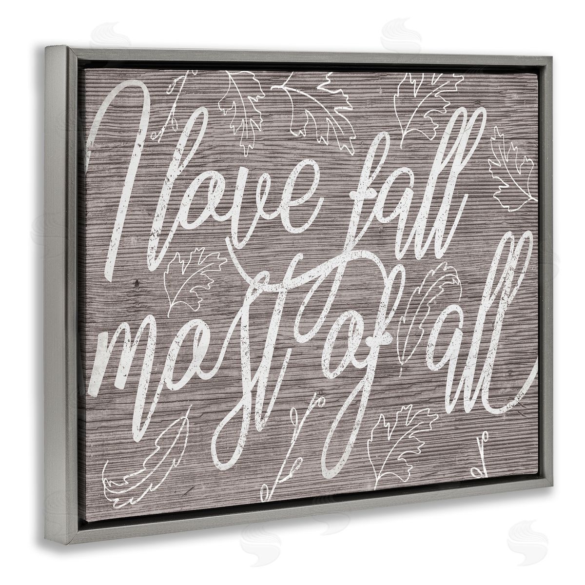 Stupell Studio Rustic I Love Fall Wood Pattern Gray Floater Frame Canvas Art