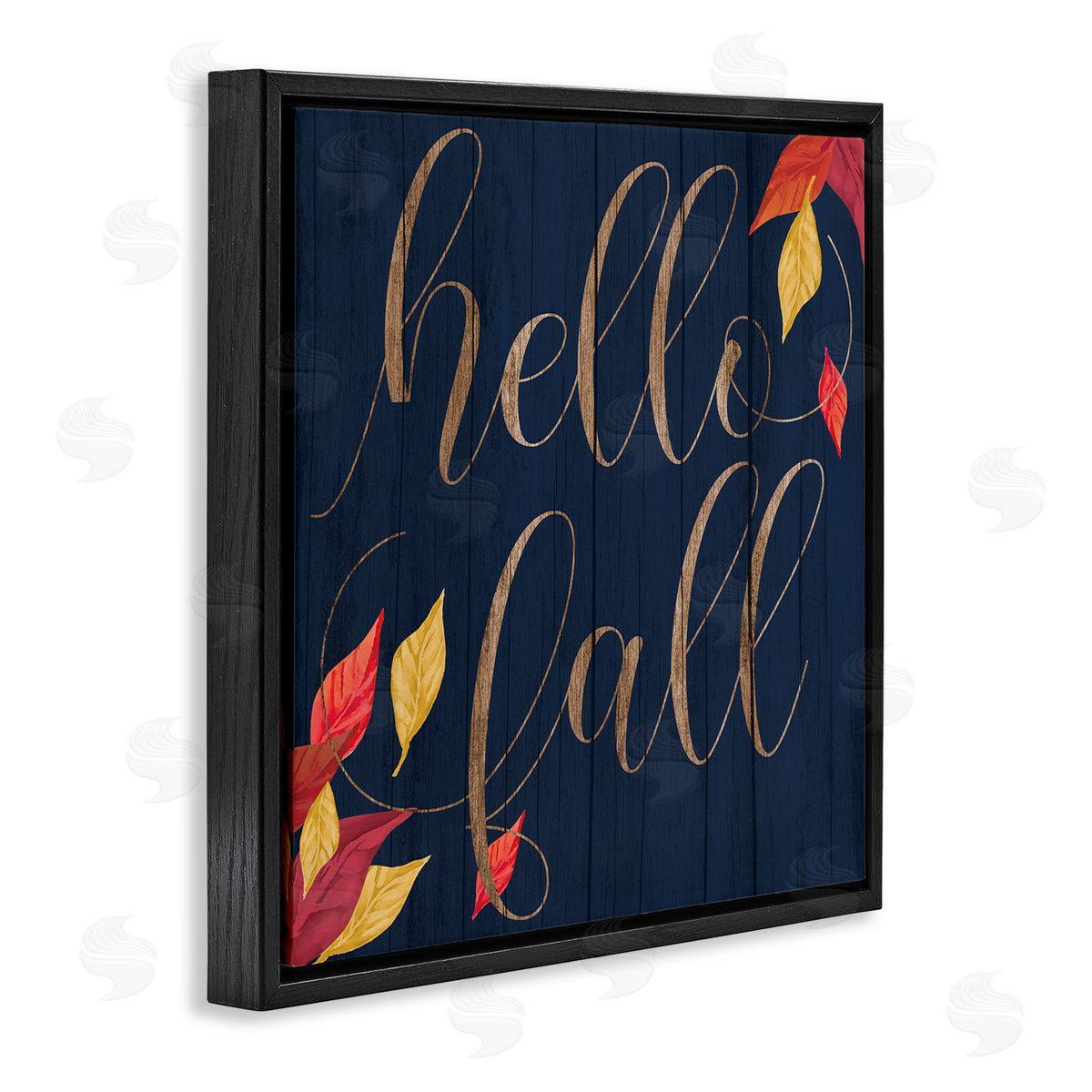 Hello Fall with Autumn Foliage Black Floating Frame Canvas Wall Art, Home Decor by Stupell Studio