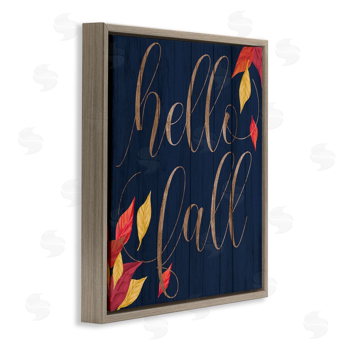 Hello Fall with Autumn Foliage Brown Floating Frame Canvas Wall Art, Home Decor by Stupell Studio