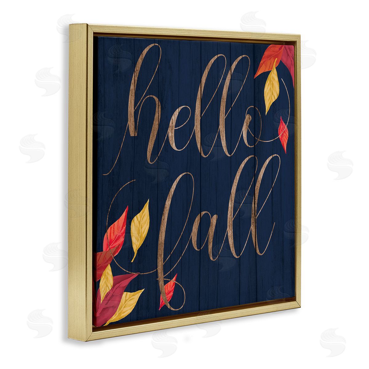 Hello Fall with Autumn Foliage Gold Floating Frame Canvas Wall Art, Home Decor by Stupell Studio