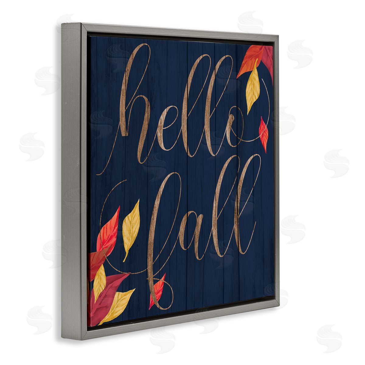 Hello Fall with Autumn Foliage Grey Floating Frame Canvas Wall Art, Home Decor by Stupell Studio