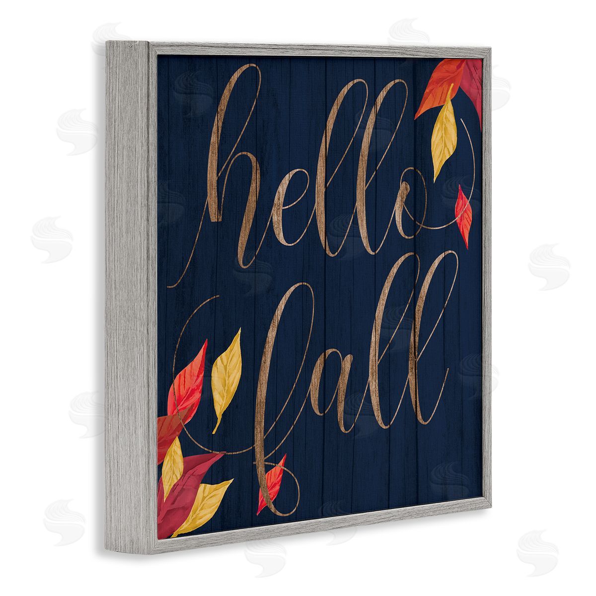 Hello Fall with Autumn Foliage Grey Frame Print Wall Art, Home Decor by Stupell Studio