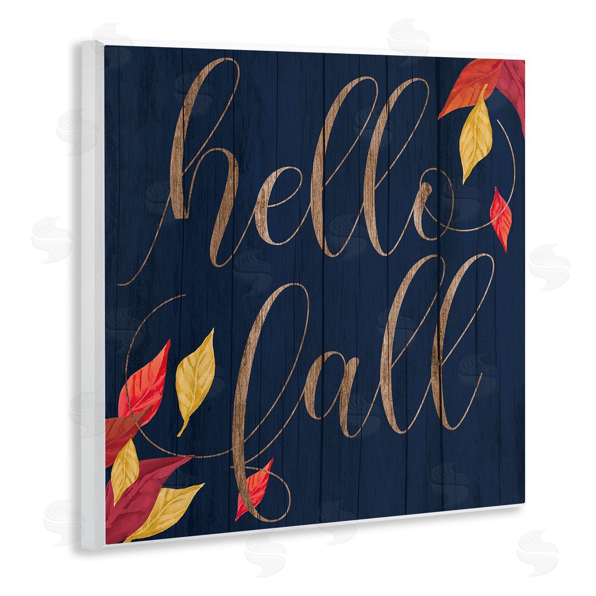Hello Fall with Autumn Foliage Wood Plaque Wall Art, Home Decor by Stupell Studio
