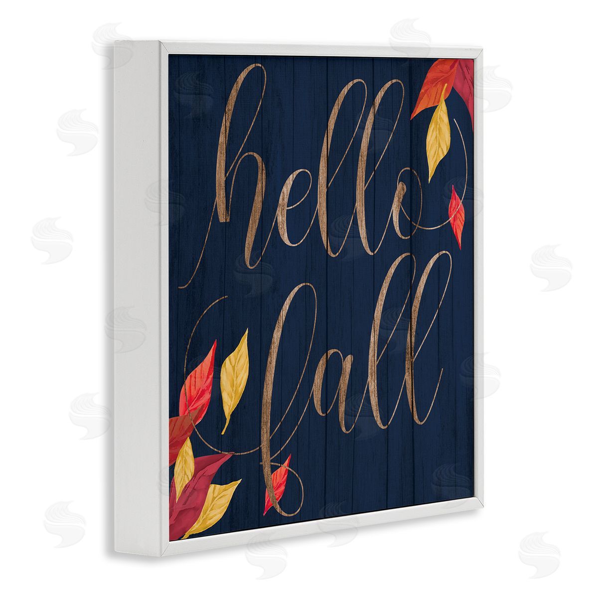 Hello Fall with Autumn Foliage White Frame Print Wall Art, Home Decor by Stupell Studio