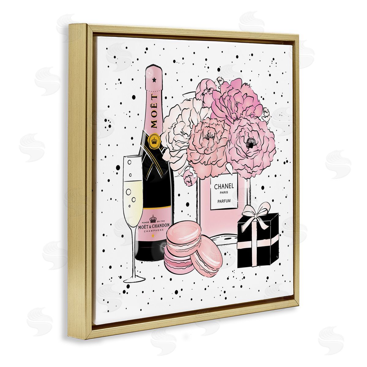Pink Glam Celebration Champagne Gold Floating Frame Canvas Wall Art, Home Decor by Martina Pavlova
