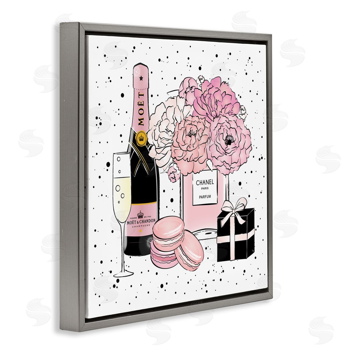 Pink Glam Celebration Champagne Grey Floating Frame Canvas Wall Art, Home Decor by Martina Pavlova