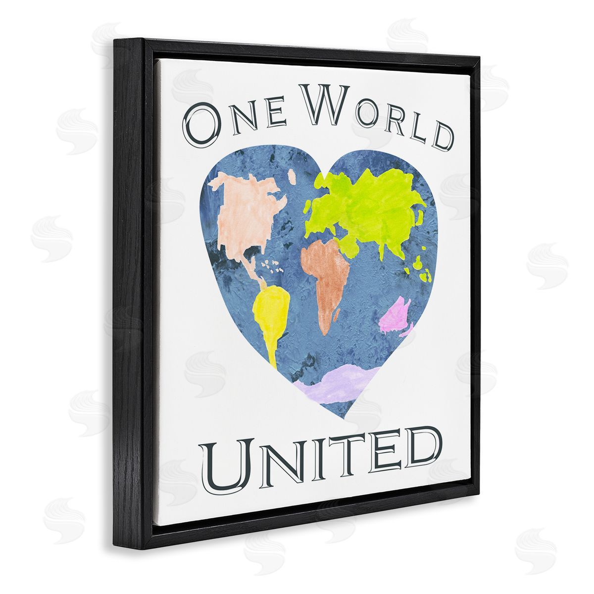 Gail Green Licensing and Design Limited One World United Heart Globe Black Floater Frame Canvas Art