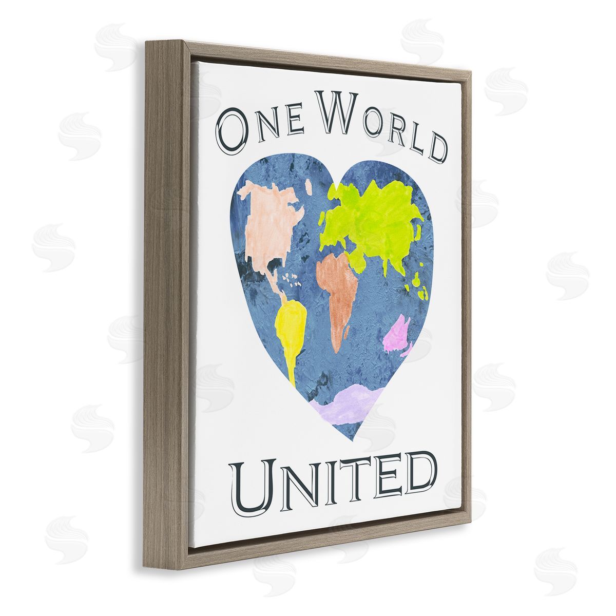 Gail Green Licensing and Design Limited One World United Heart Globe Brown Floater Frame Canvas Art