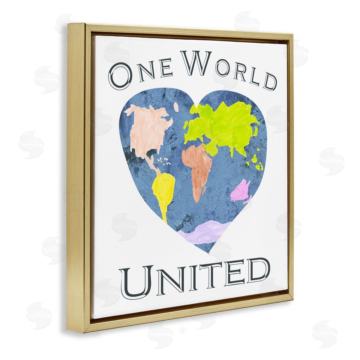 Gail Green Licensing and Design Limited One World United Heart Globe Gold Floater Frame Canvas Art