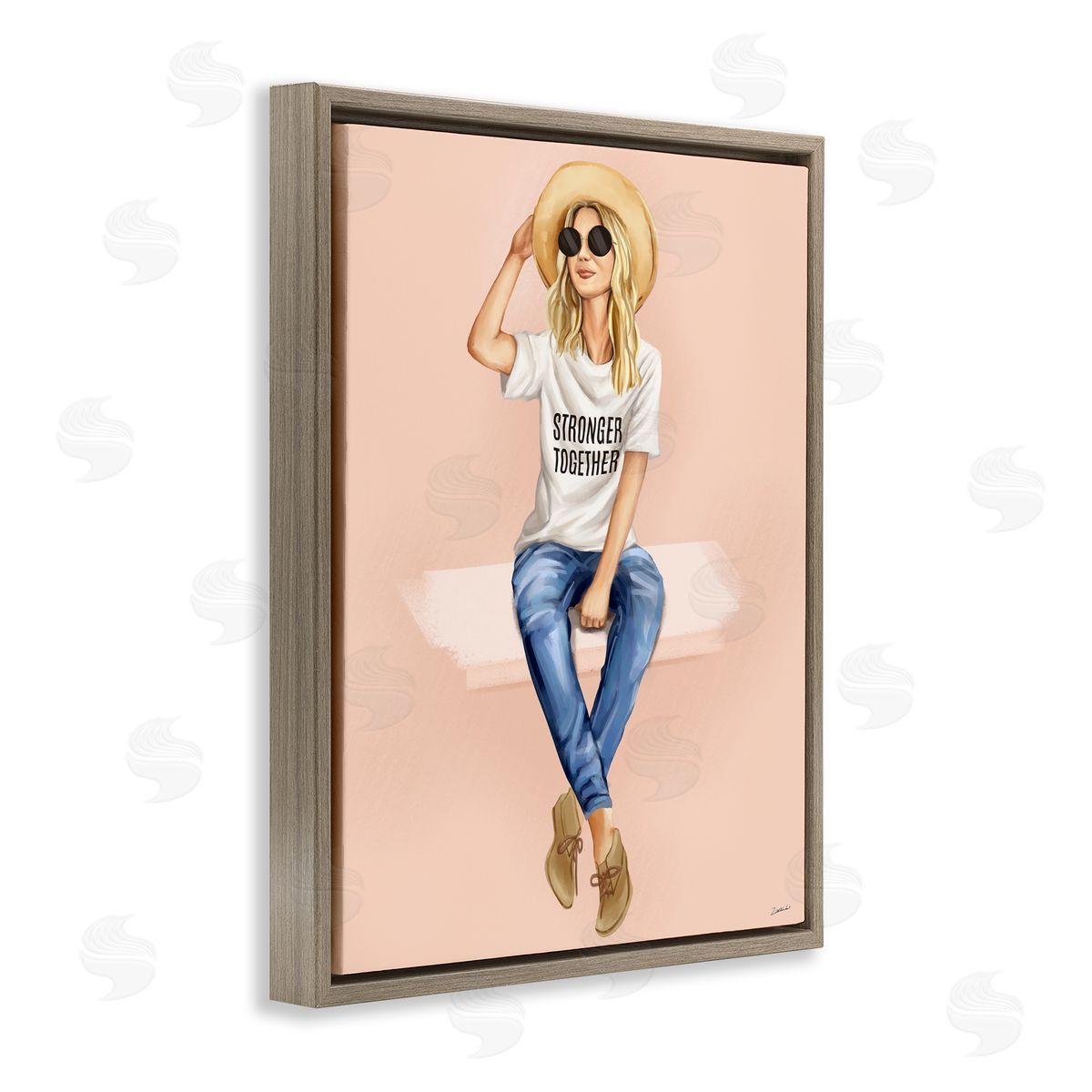 Ziwei Li Stronger Together Relaxed Female Brown Floater Frame Canvas Art