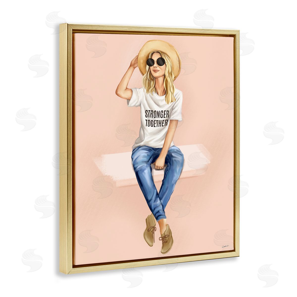Ziwei Li Stronger Together Relaxed Female Gold Floater Frame Canvas Art
