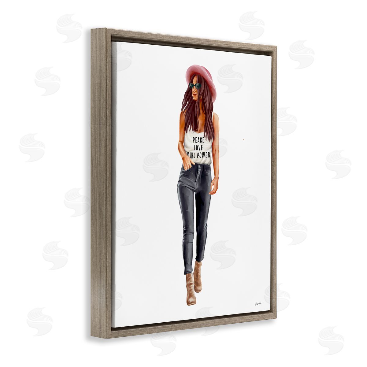Ziwei Li Girl Power Fashionista Standing Pose Brown Floater Frame Canvas Art