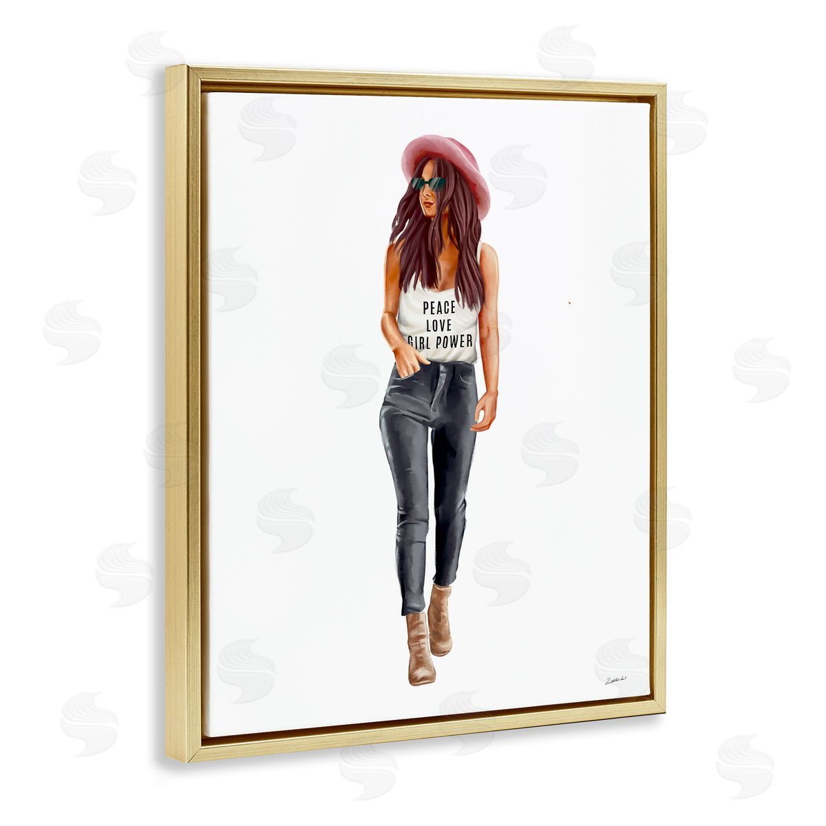 Ziwei Li Girl Power Fashionista Standing Pose Gold Floater Frame Canvas Art
