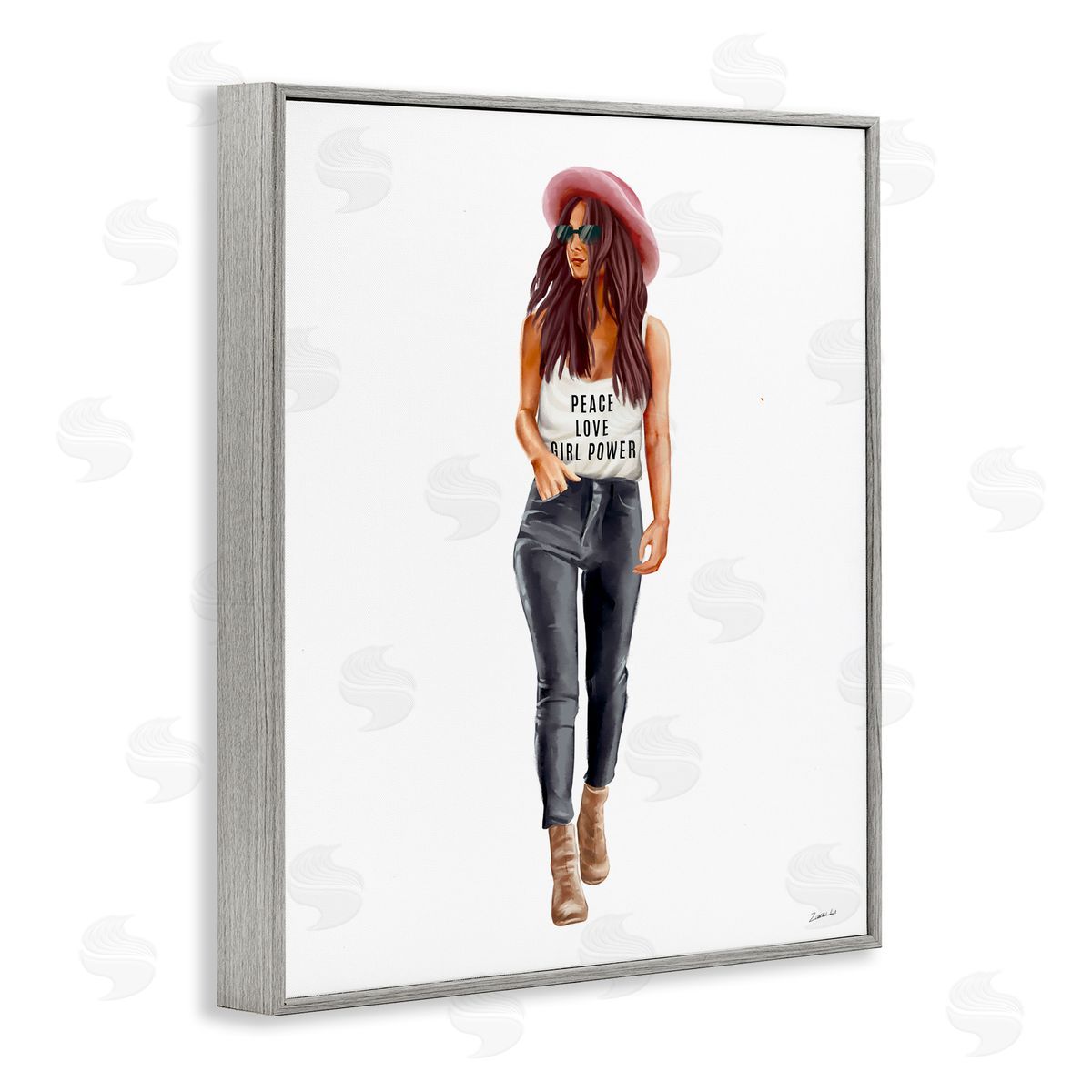 Ziwei Li Girl Power Fashionista Standing Pose Gray Framed Giclee Wall Art