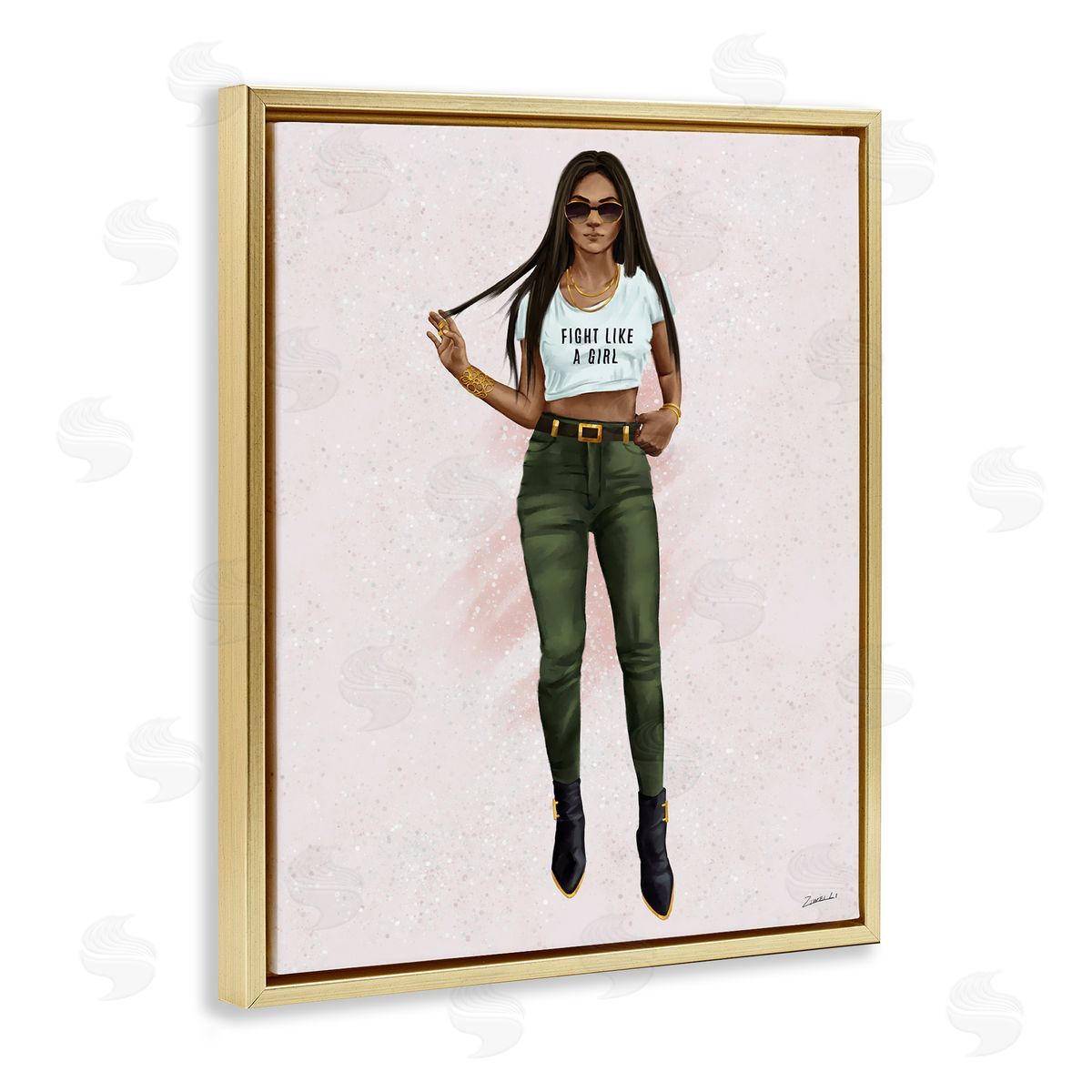 Ziwei Li Fight Like A Girl Glam Pose Gold Floater Frame Canvas Art
