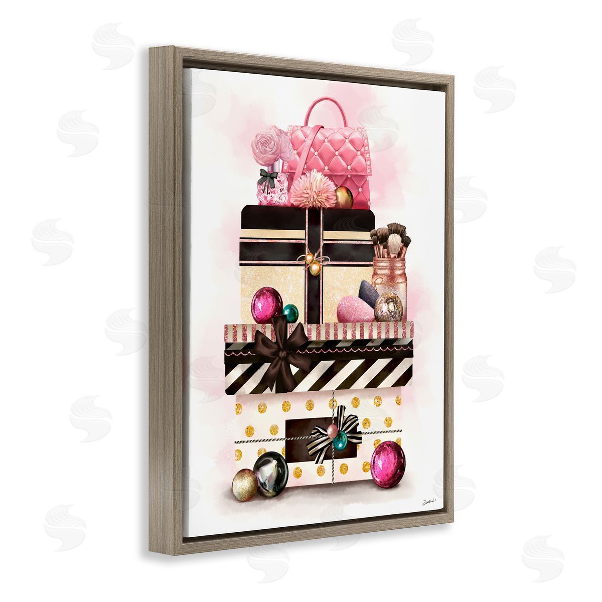 Ziwei Li Holiday Glam Fashion Gift Stack Brown Floater Frame Canvas Art