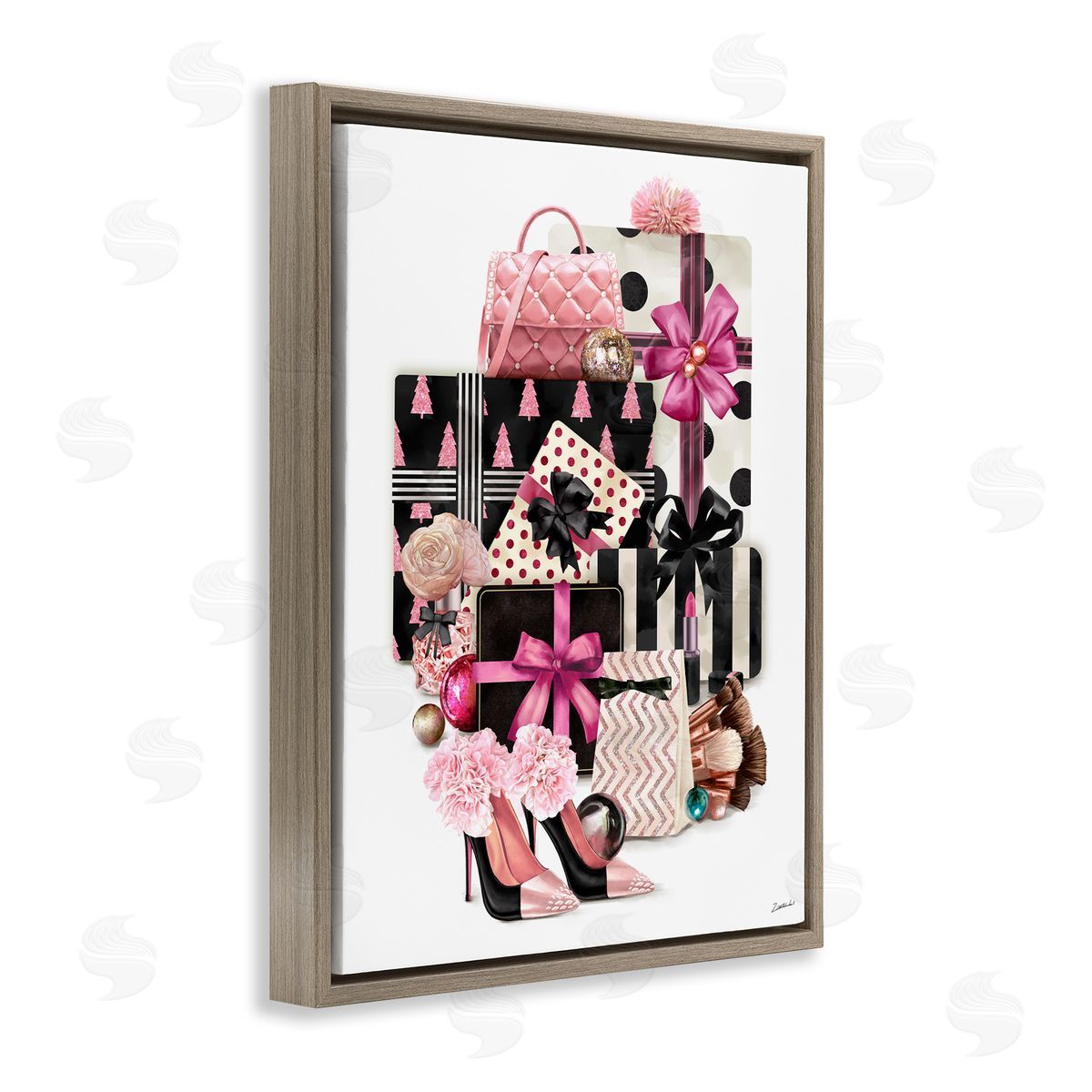 Ziwei Li Fashionista Christmas Gifts Glam Style Brown Floater Frame Canvas Art