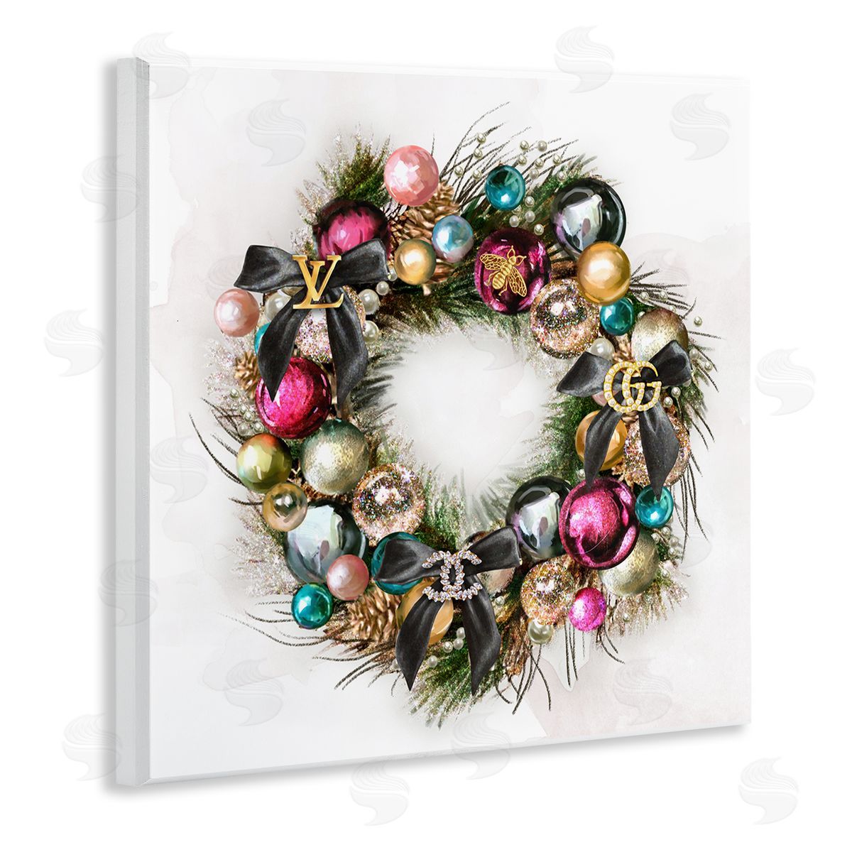 Ziwei Li Winter Holiday Wreath Glam Accents Wall Plaque Art