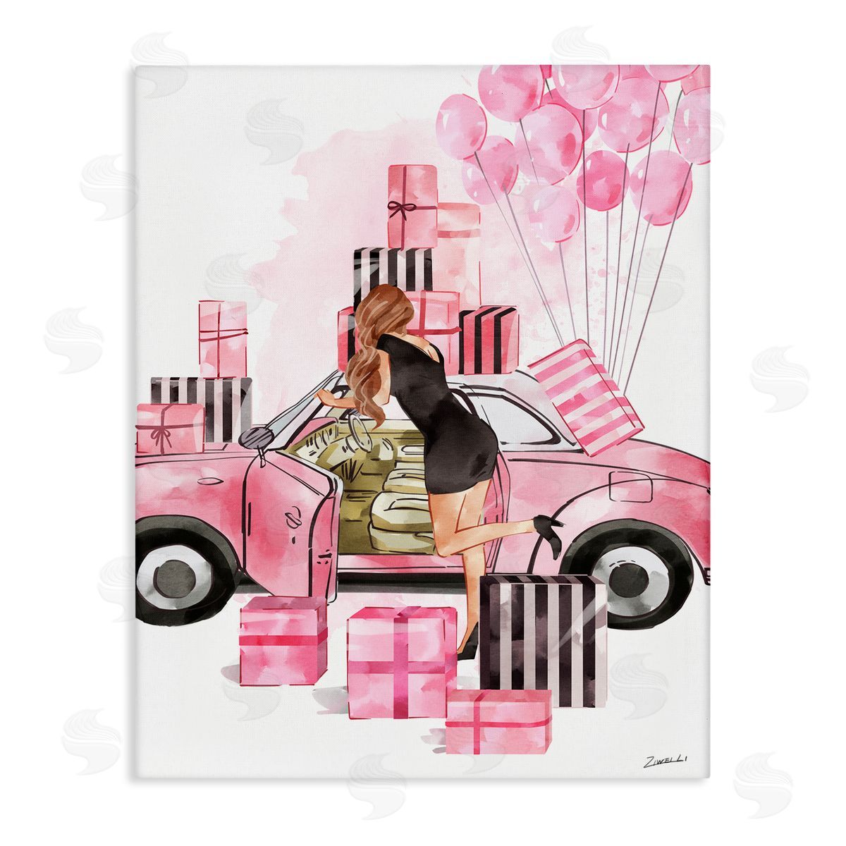Ziwei Li Pink Glam Car Gift Boxes Canvas Wall Art