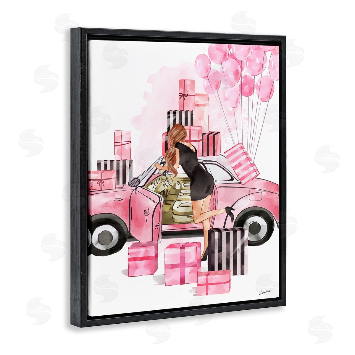 Ziwei Li Pink Glam Car Gift Boxes Black Floater Frame Canvas Art