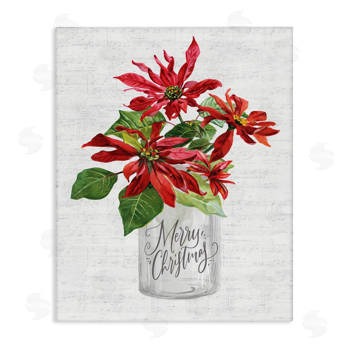 Lettered and Lined Merry Christmas Poinsettia Bouquet Canvas Wall Art