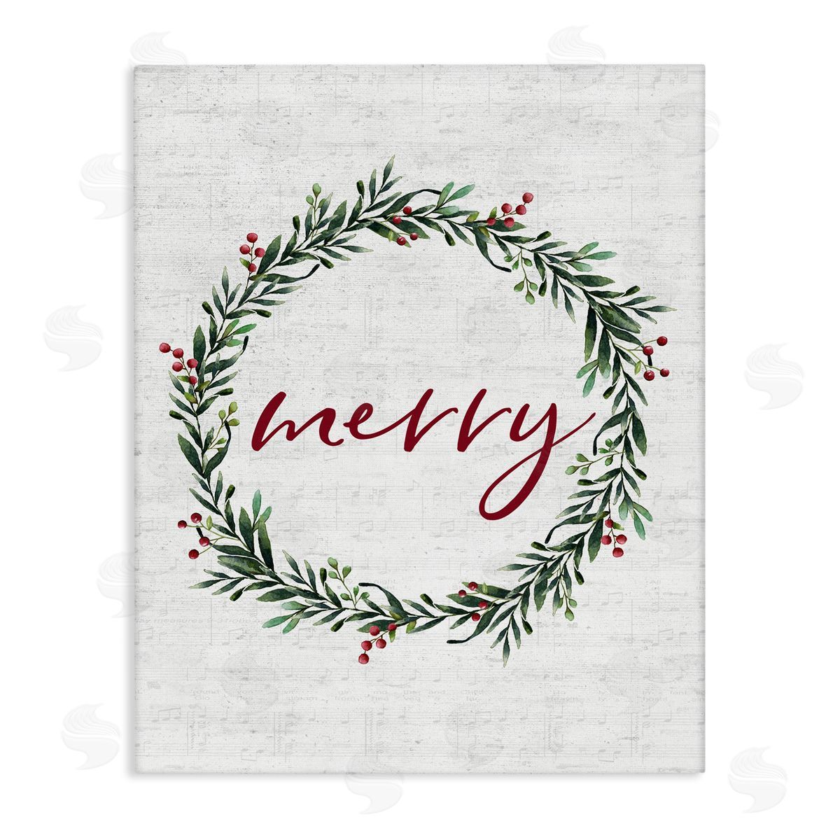 Lettered and Lined Red Merry Country Holiday Wreath Canvas Wall Art