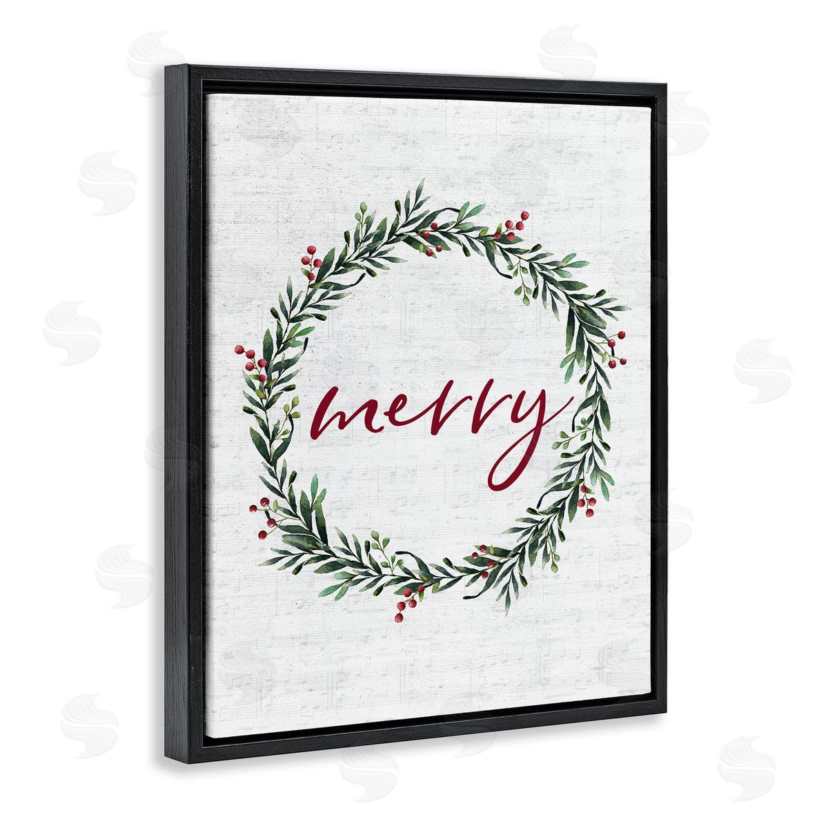 Lettered and Lined Red Merry Country Holiday Wreath Black Floater Frame Canvas Art