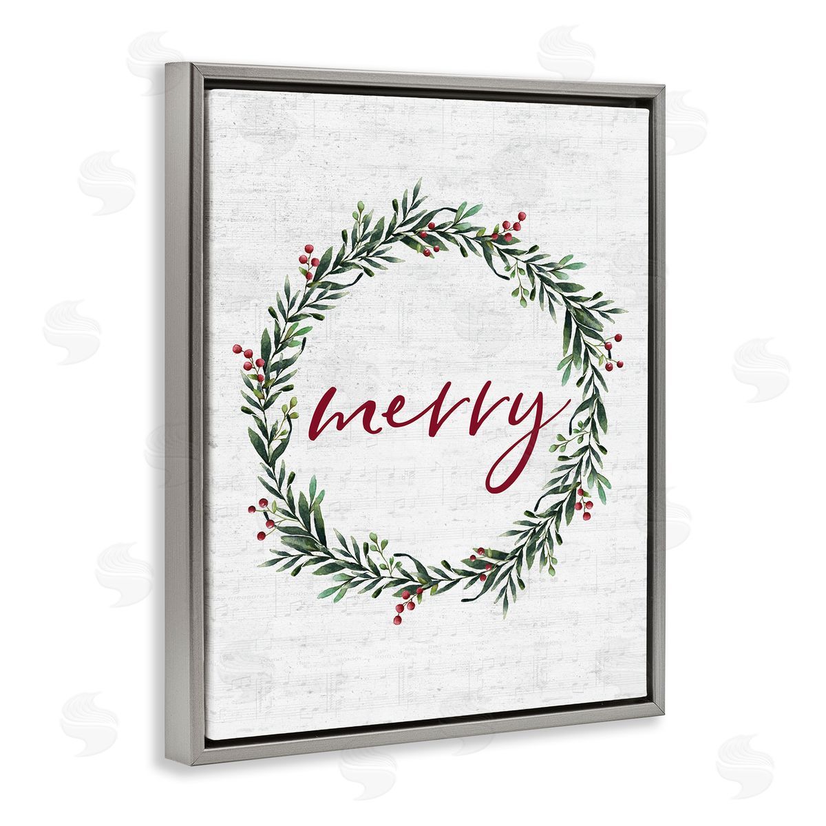 Lettered and Lined Red Merry Country Holiday Wreath Gray Floater Frame Canvas Art