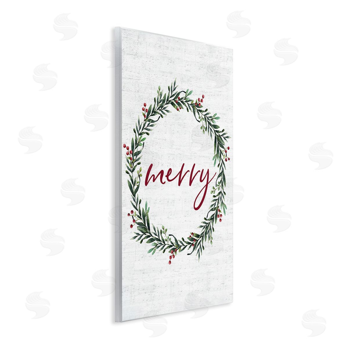 Lettered and Lined Red Merry Country Holiday Wreath Wall Plaque Art