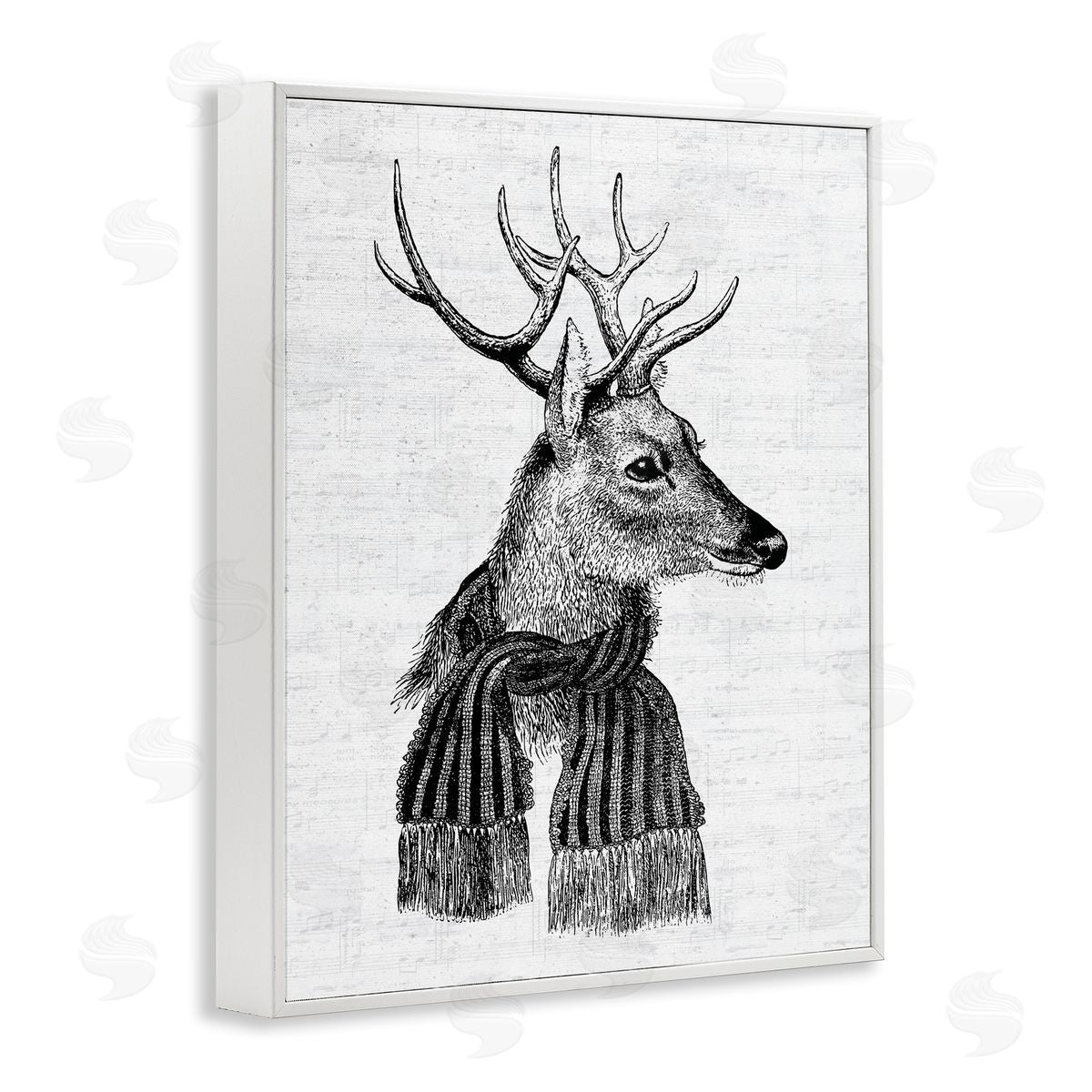 Lettered and Lined Reindeer in Scarf Vintage Portrait White Framed Giclee Wall Art