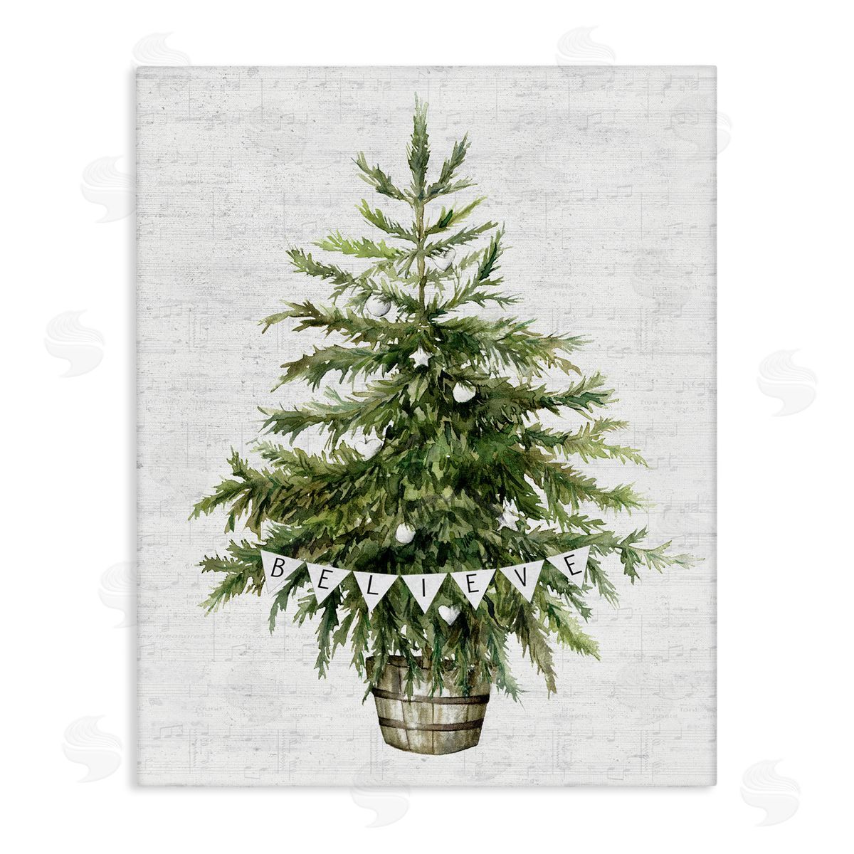 Lettered and Lined Holiday Green Fir Tree Canvas Wall Art