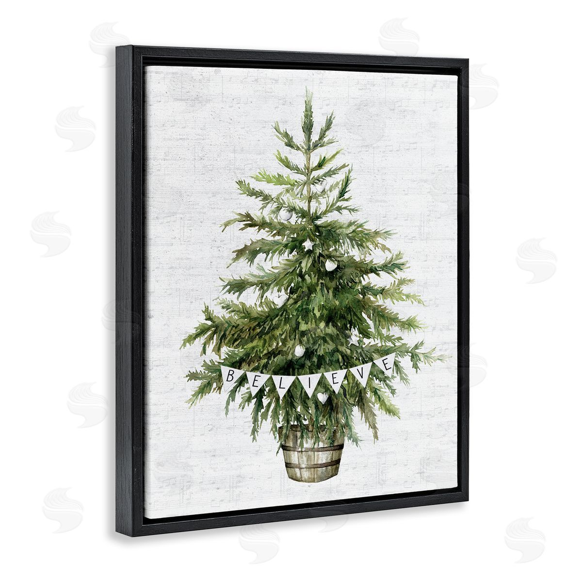 Lettered and Lined Holiday Green Fir Tree Black Floater Frame Canvas Art