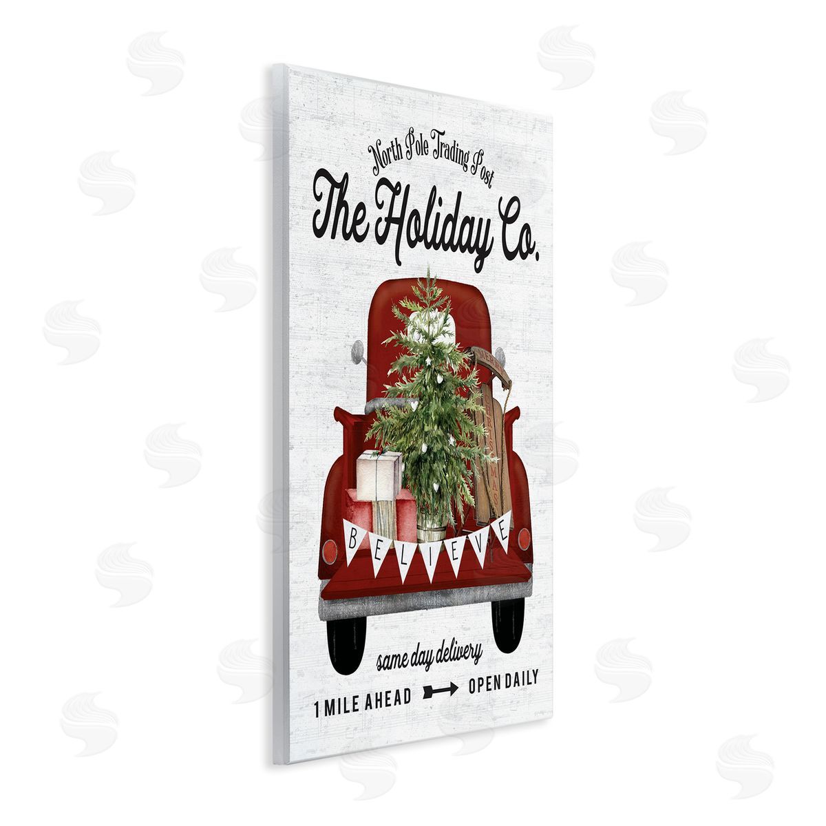 Lettered and Lined Red Holiday Truck Fir Tree Wall Plaque Art