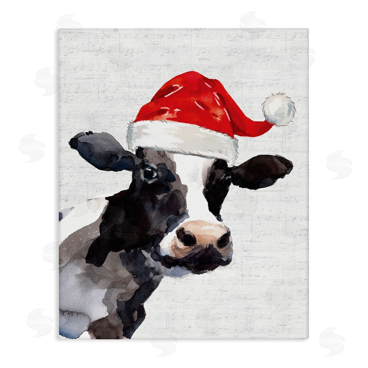 Lettered and Lined Country Cow Santa Clause Hat Canvas Wall Art
