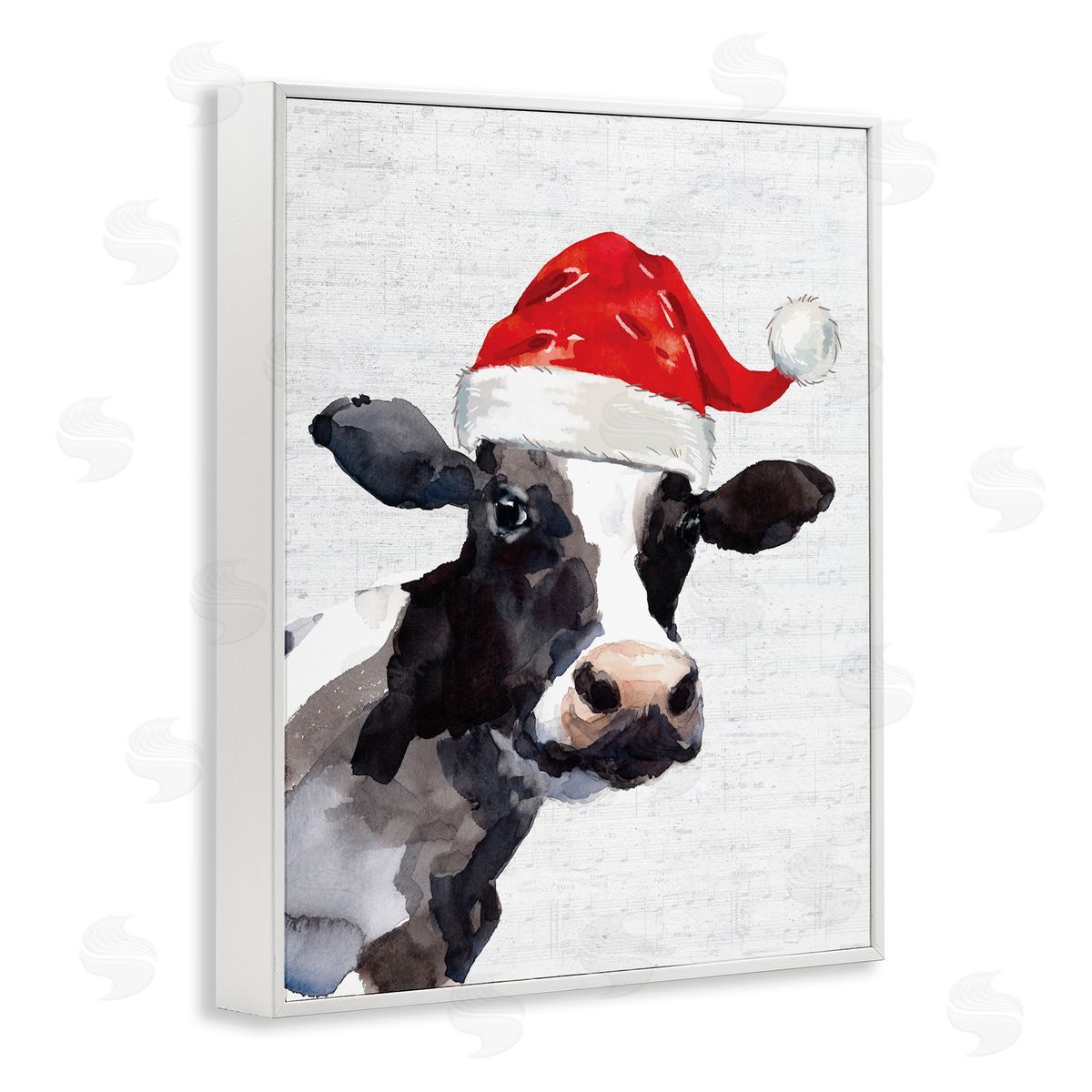 Lettered and Lined Country Cow Santa Clause Hat White Framed Giclee Wall Art