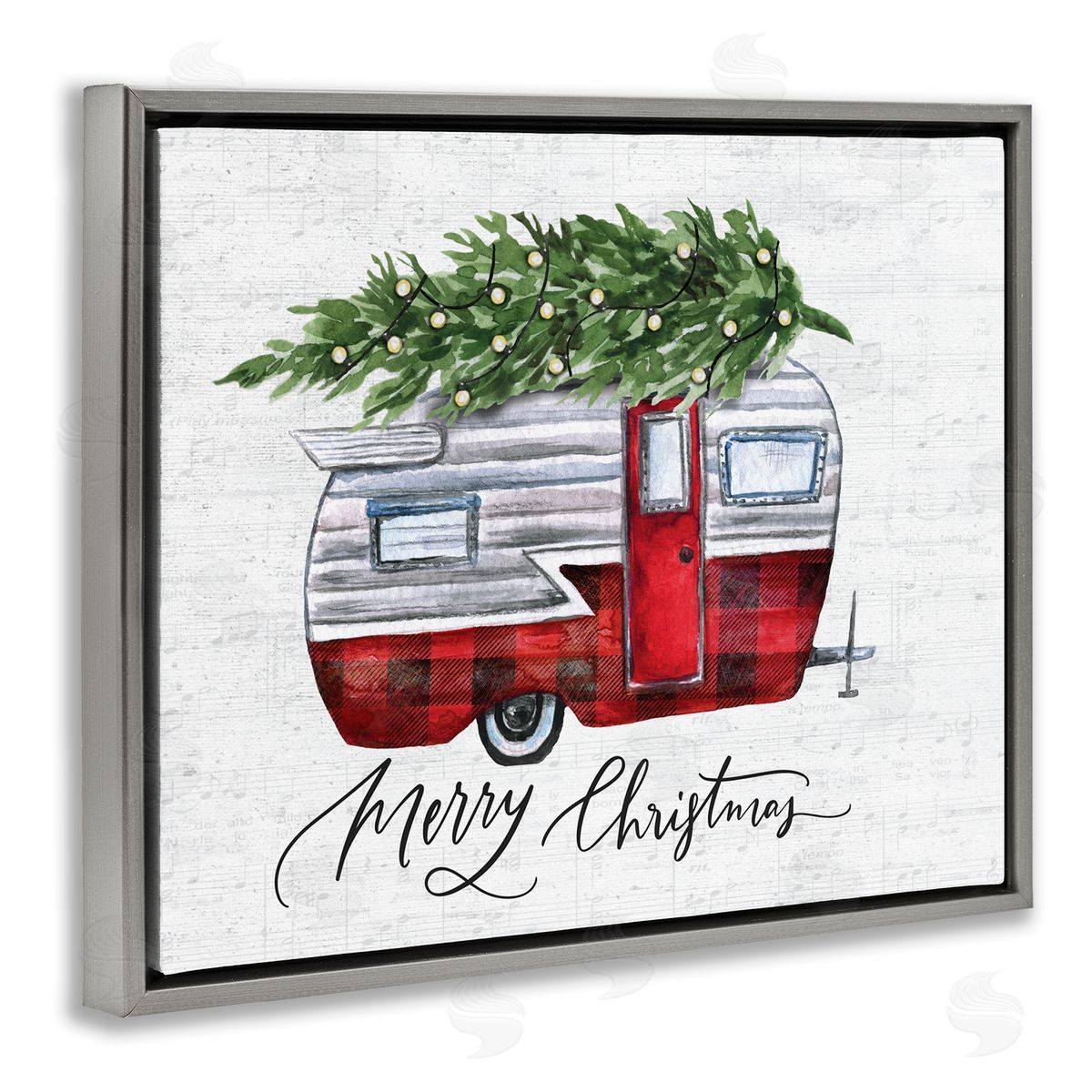 Lettered and Lined Rustic Winter Camper Merry Christmas Gray Floater Frame Canvas Art