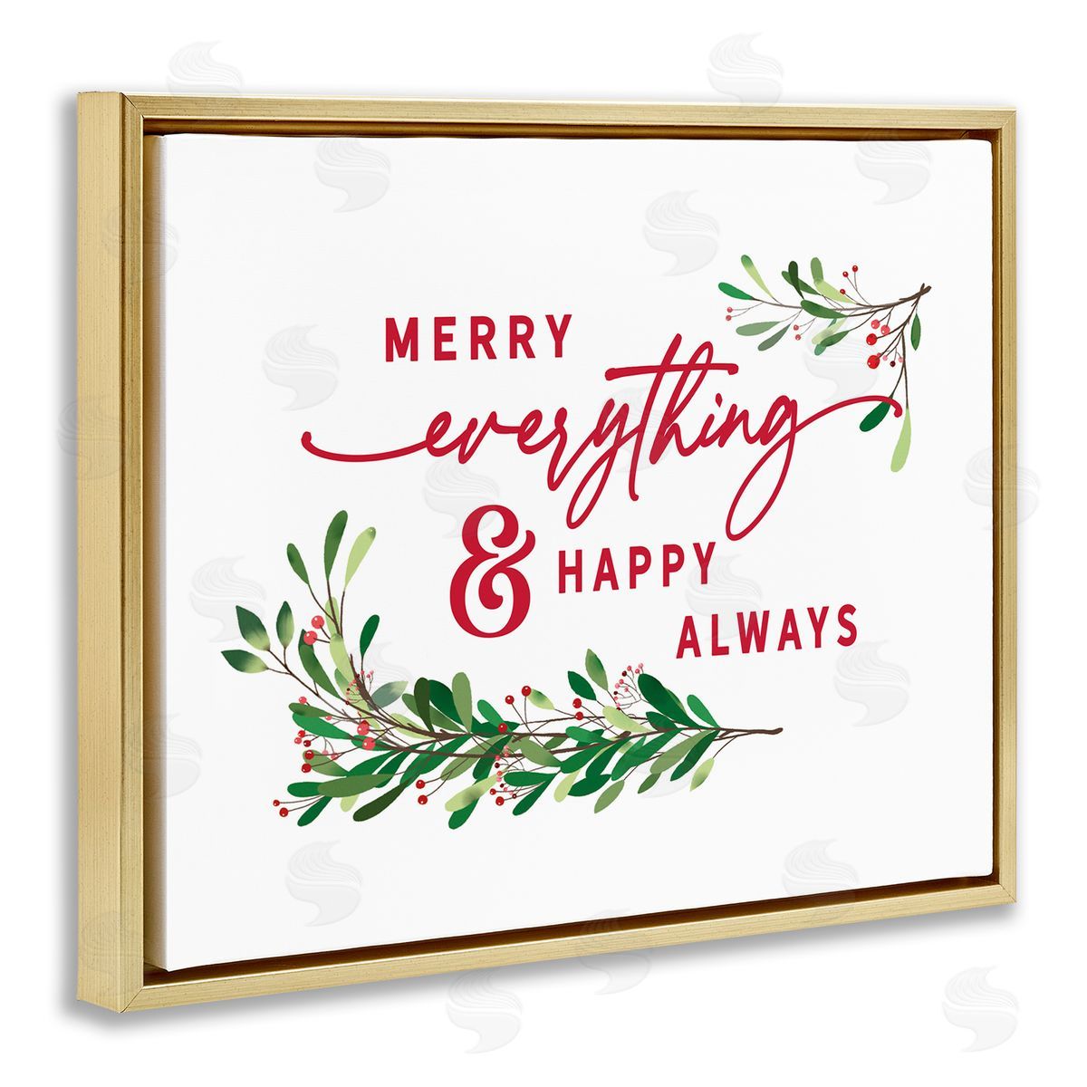 Lettered and Lined Merry Everything Happy Always Holiday Phrase Gold Floater Frame Canvas Art