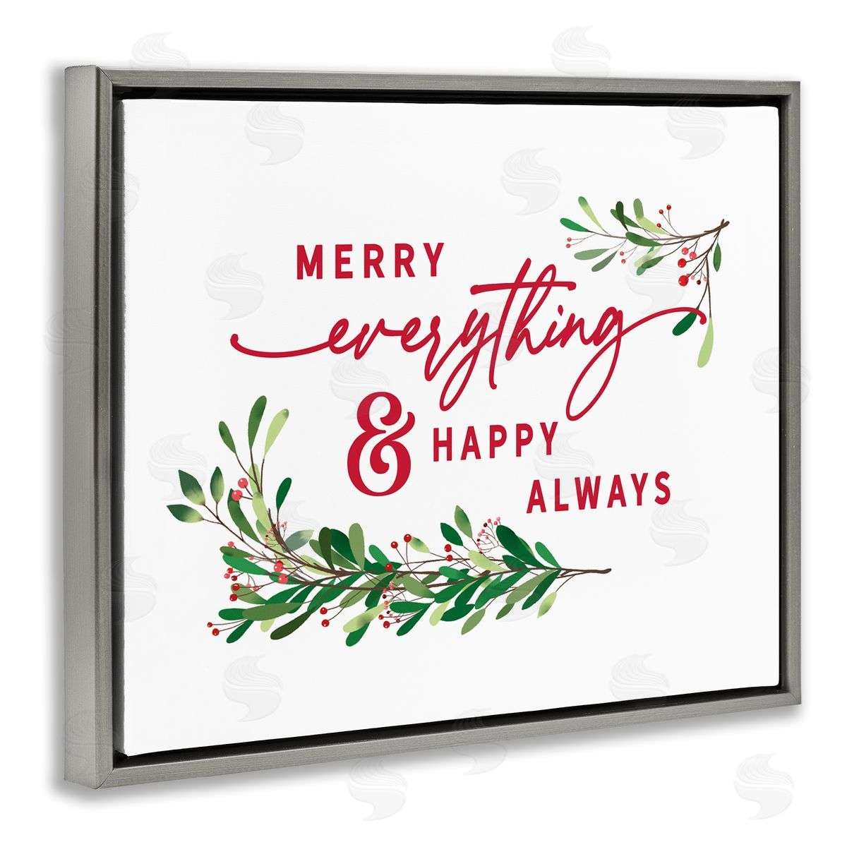 Lettered and Lined Merry Everything Happy Always Holiday Phrase Gray Floater Frame Canvas Art