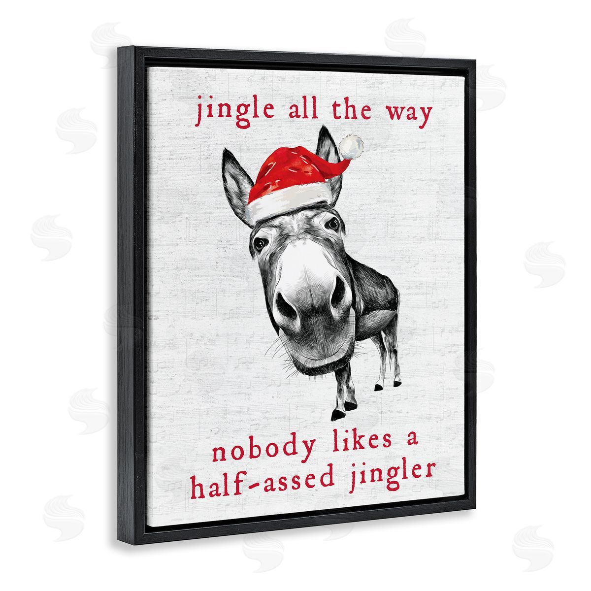 Lettered and Lined Jingle All the Way Christmas Donkey Black Floater Frame Canvas Art