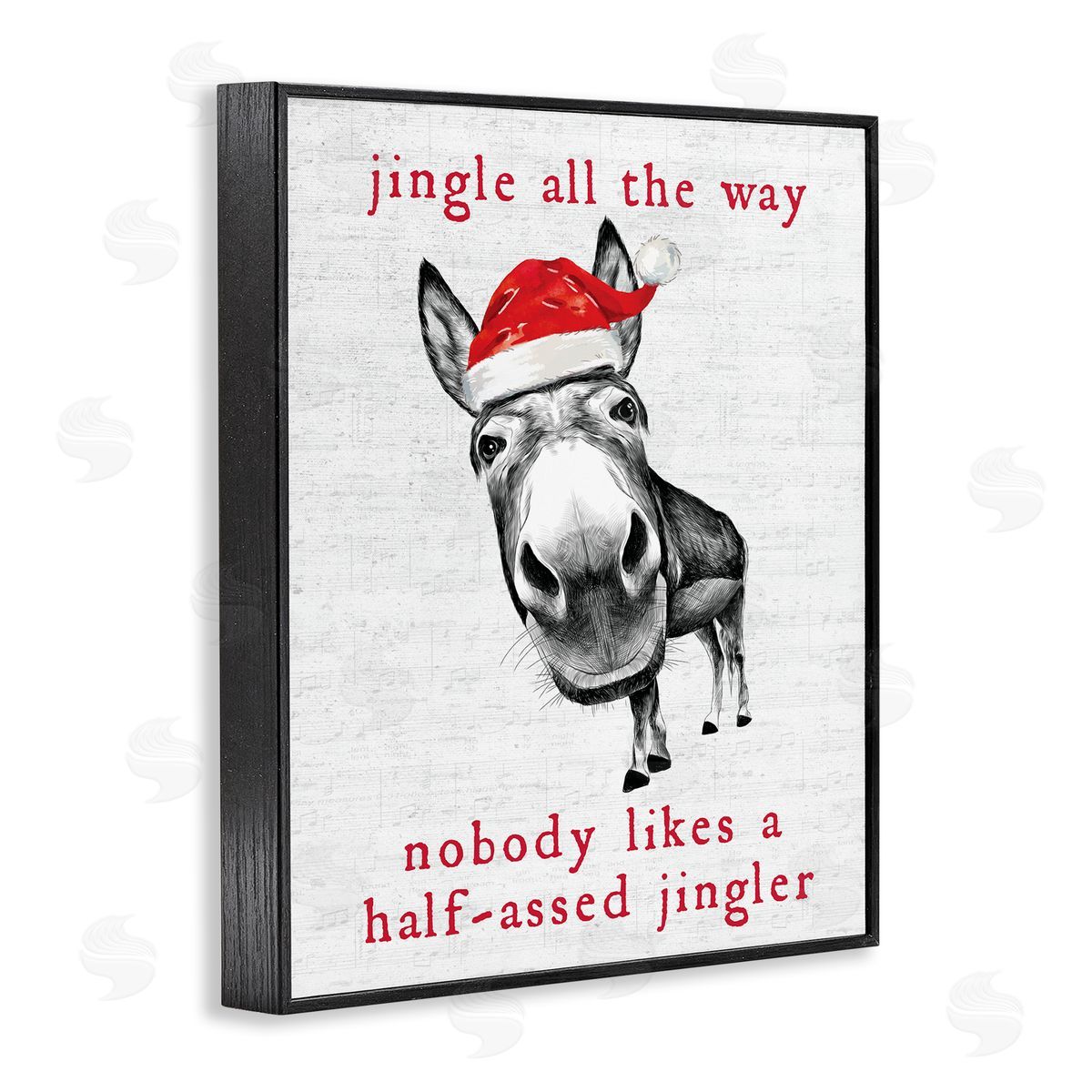 Lettered and Lined Jingle All the Way Christmas Donkey Black Framed Giclee Wall Art